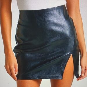 Faux Leather Black Mini Skirt with Side Slit